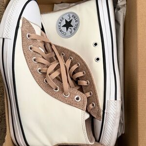 Converse High-Top Sneakers in Cream and Brown